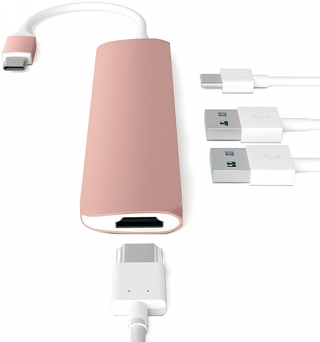 Мультипереходник Satechi Slim Aluminum Type-C Multi-Port Adapter ST-CMAR 4K HDMI (Rose Gold) купить в интернет-магазине icover