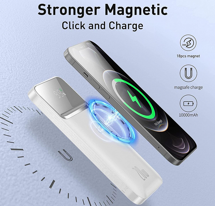 Внешний аккумулятор Baseus Magnetic Wireless Charging 10000mAh PPMT-02 (White) купить в интернет-магазине icover