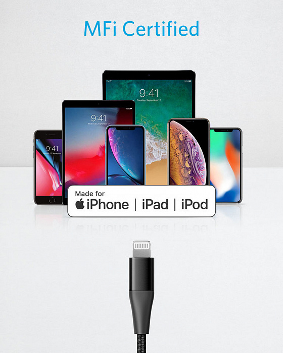 Кабель для iPod, iPhone, iPad Anker PowerLine+ II (A8652H11) Lightning/USB-C 0.9m (Black) купить в интернет-магазине icover