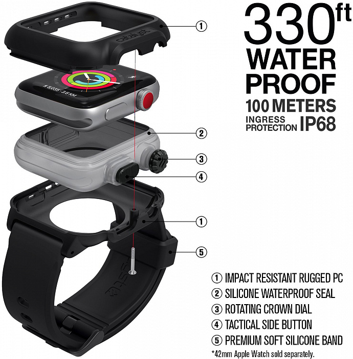 Водонепроницаемый чехол Catalyst WaterProof для Apple Watch 2/3 42mm (Black) купить в интернет-магазине icover