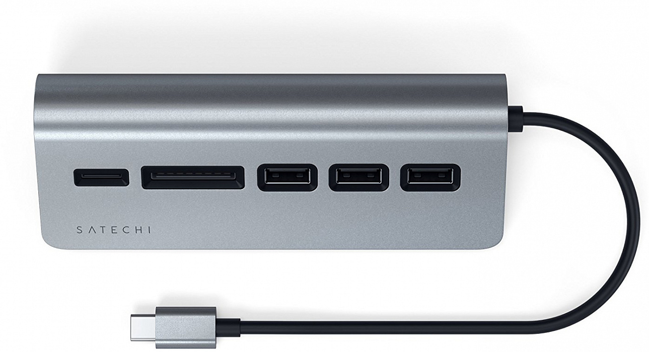 USB-концентратор Satechi Aluminum USB 3.0 Hub & Card Reader ST-TCHCRM (Space Gray) купить в интернет-магазине icover