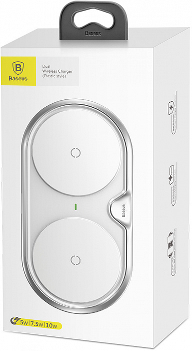 Беспроводное зарядное устройство Baseus Dual Wireless Plastic Style (WXSJK-02) переходник на евровилку (White) купить в интернет-магазине icover