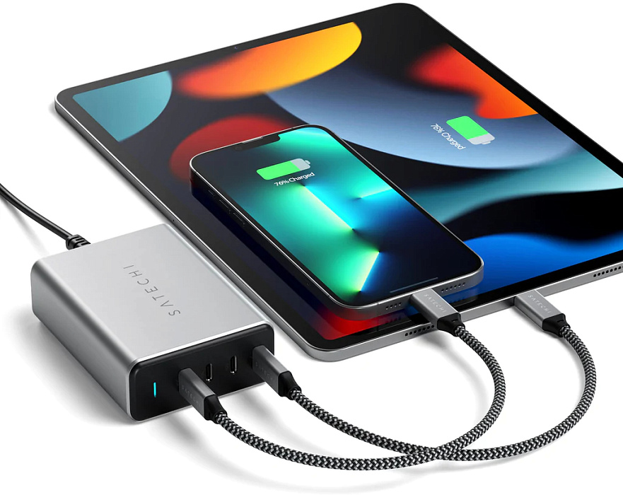 Сетевое зарядное устройство Satechi Compact 4-Port GaN Charger (ST-UC165GM-EU) 165W Type-C PD (Space Grey) купить в интернет-магазине icover