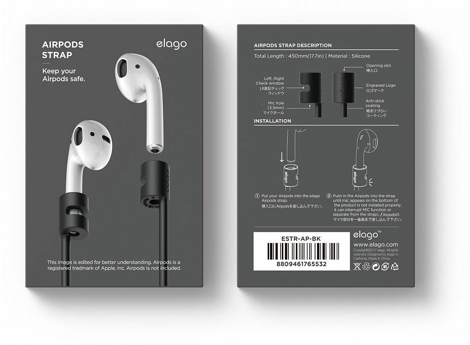 Держатель Elago Strap (ESTR-AP-BK) для AirPods (Black) купить в интернет-магазине icover