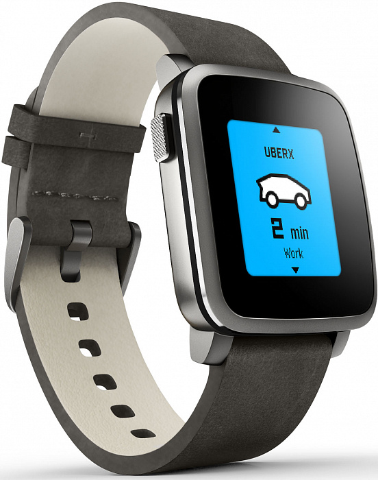 Pebble Time Steel with Leather Band - умные часы (Black) купить в интернет-магазине icover