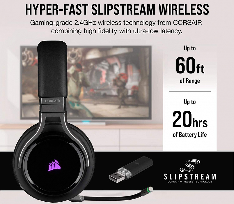 Игровая гарнитура Corsair Gaming Virtuoso RGB Wireless CA-9011185-EU (Carbon) купить в интернет-магазине icover