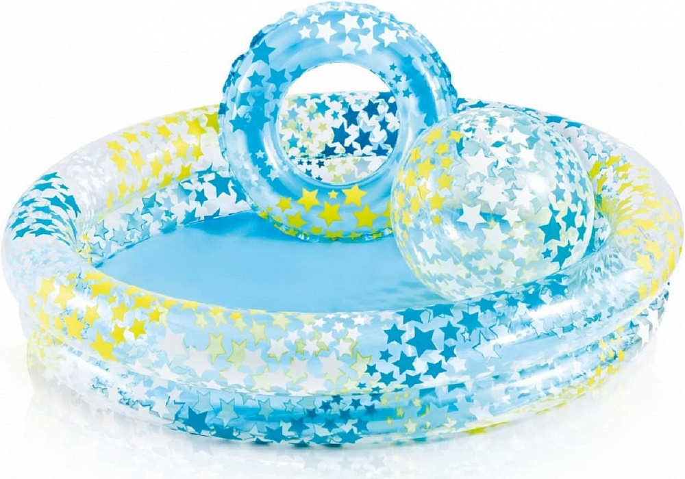 Детский надувной бассейн Intex Звездный (59460) с мячом и кругом (Blue) купить в интернет-магазине icover