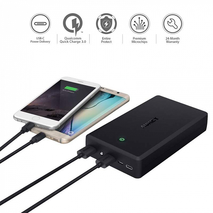 Внешний аккумулятор Aukey Power Bank 30000 mAh USB C Power Delivery PD 2.0 PB-Y7 (Black) купить в интернет-магазине icover