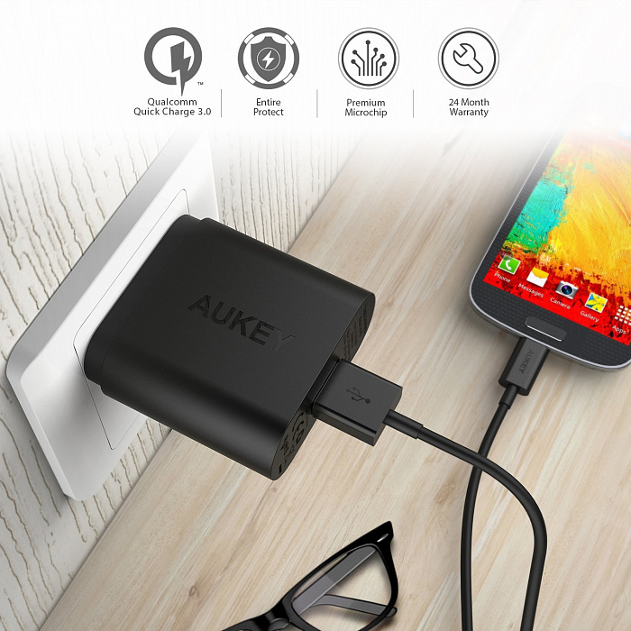 Комплект для зарядки Aukey 3 in 1 Car Charger CC-T8 + Wall PA-T9 + Cable CB-BAL3 (Black) купить в интернет-магазине icover