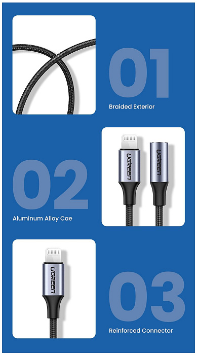 Адаптер Ugreen US211 3.5mm/Lightning F/M (Grey) купить в интернет-магазине icover