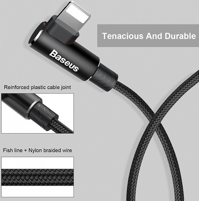 Кабель для iPod, iPhone, iPad Baseus MVP Elbow CALMVP-A01 USB/Lightning 2 m (Black) купить в интернет-магазине icover