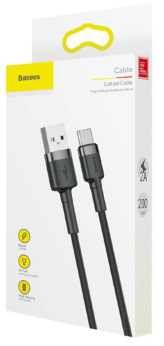 Кабель Baseus Cafule Series USB/USB-C 2m CATKLF-CG1 (Gray/Black) купить в интернет-магазине icover