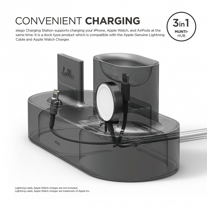 Док-станция Elago Charging Hub 3 in 1 (EST-TRIO-DGY) для устройств Apple (Dark Grey) купить в интернет-магазине icover