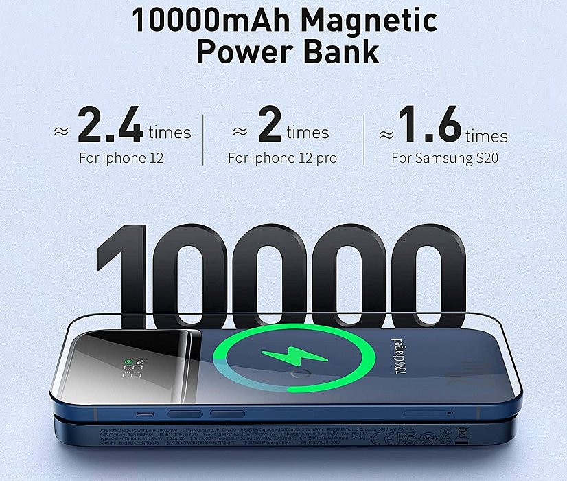 Внешний аккумулятор Baseus Magnetic Wireless Charging 10000mAh PPMT-03 (Blue) купить в интернет-магазине icover