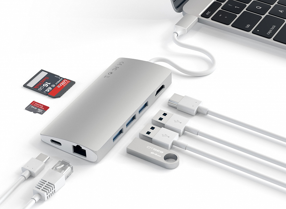 Хаб Satechi Multi-Port V2 Type-C 4K with Ethernet (Silver) купить в интернет-магазине icover