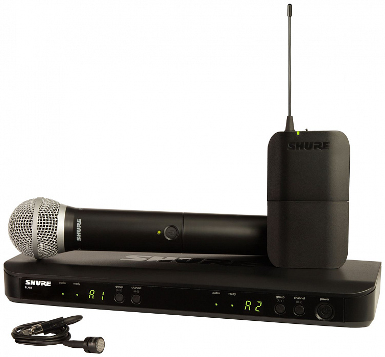 Shure BLX1288E/W85 K3E (A045800) - радиосистема с петличным микрофоном WL185 и ручным передатчиком SM58 купить в интернет-магазине icover