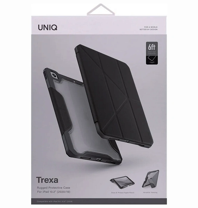 Чехол-книжка Uniq Trexa Anti-microbial для iPad 10.2" 2019/2020 (Black) купить в интернет-магазине icover