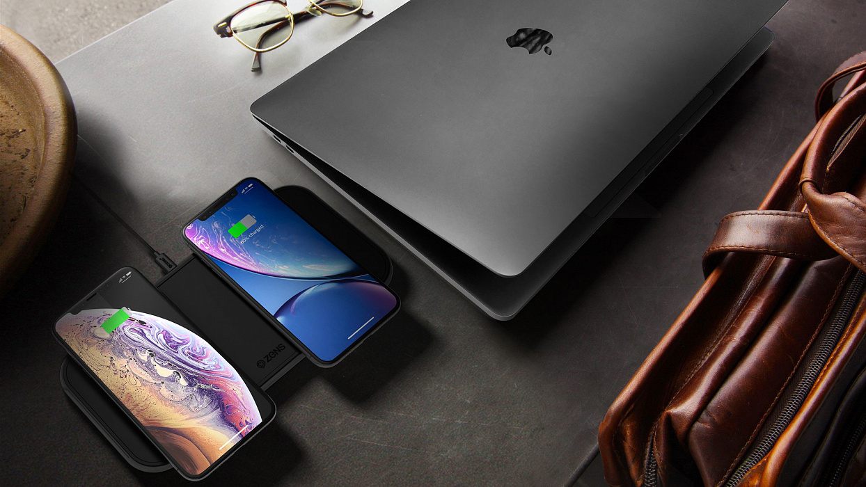 Беспроводное зарядное устройство Zens Dual Aluminium Wireless Charger ZEDC04B (Black) купить в интернет-магазине icover