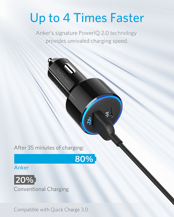 Автомобильная зарядка Anker PowerDrive 2 PD/PIQ A2229H12 (Black) купить в интернет-магазине icover
