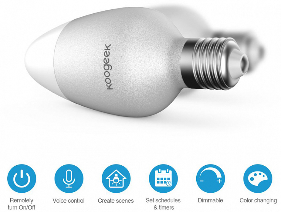 Умная лампа Koogeek Colors Wi-Fi Smart Light Bulb E27 для Apple Homekit (B07DLQQR54) купить в интернет-магазине icover