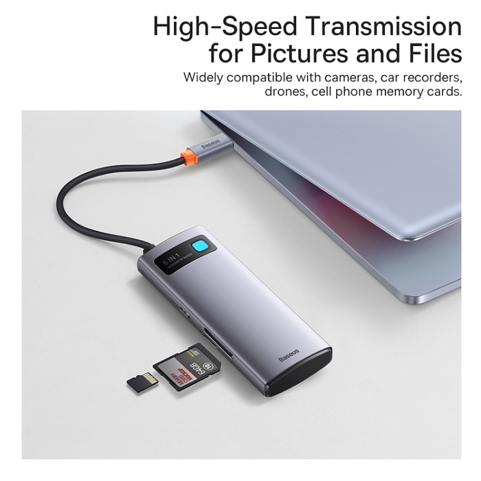Хаб Baseus Metal Gleam (WKWG030213) 6-in-1 Multifunctional Type-C HUB Docking Station (Gray) купить в интернет-магазине icover