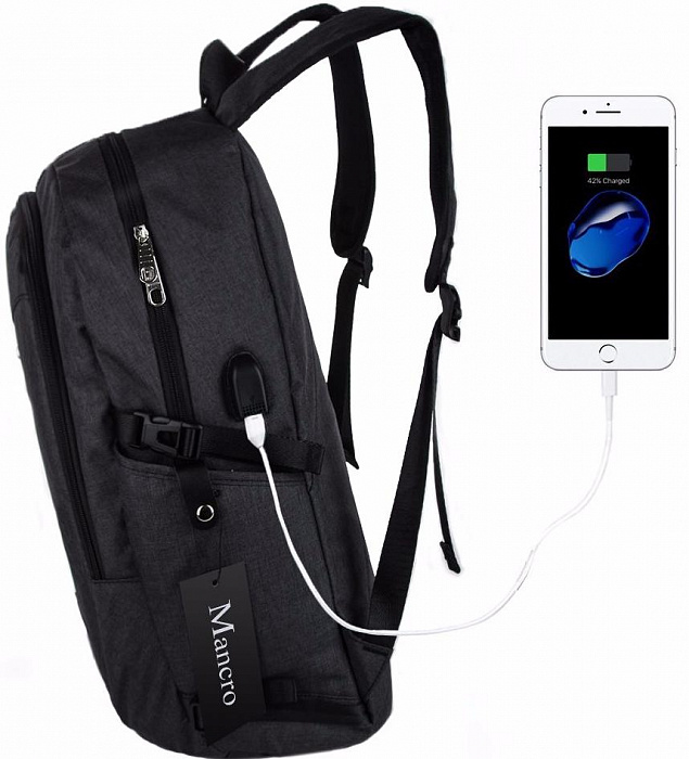 Mancro Business Water Resistant Backpack  - рюкзак для ноутбука 17" с USB-портом  (Black) купить в интернет-магазине icover