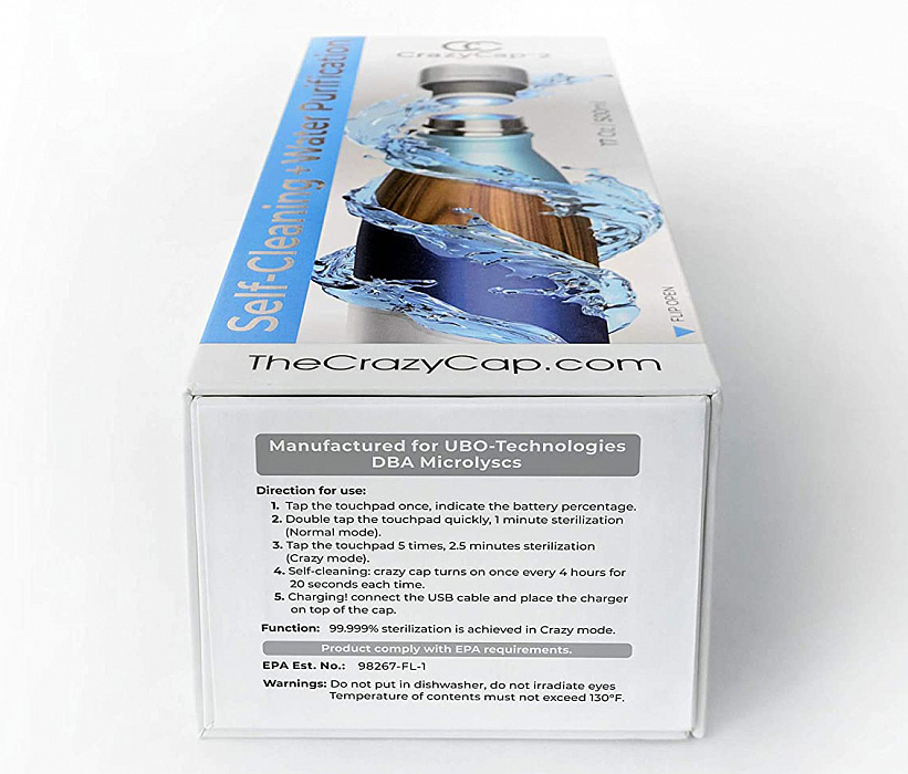 Умная бутылка для воды CrazyCap 2 Gen с УФ-стерилизатором (White) купить в интернет-магазине icover