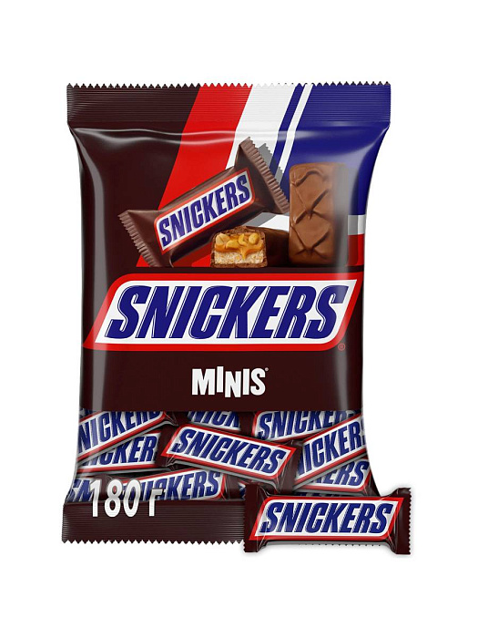 Шоколадные конфеты Snickers minis с карамелью, арахисом и нугой (180 г.) купить в интернет-магазине icover