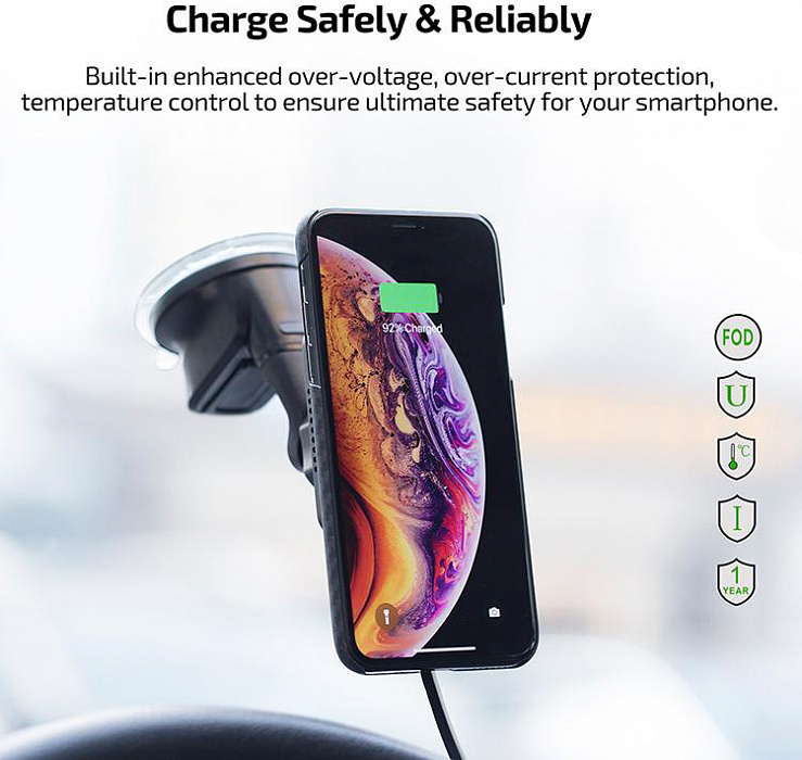 Автомобильный держатель Pitaka MagMount Qi Pro Suction USB-C (Black) купить в интернет-магазине icover