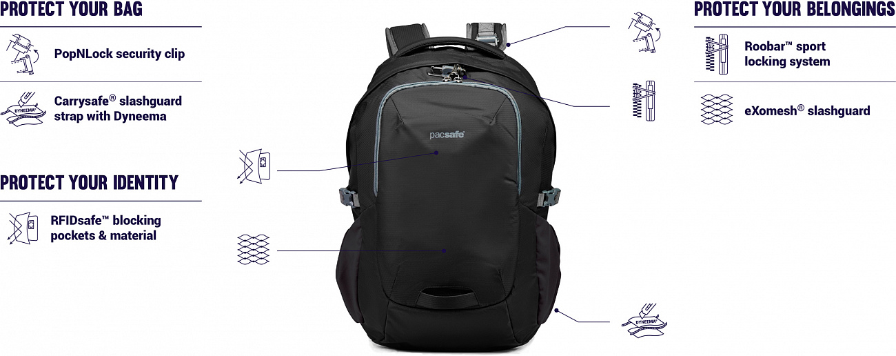 Рюкзак Pacsafe Venturesafe G3 25L 60545639 (Blue) купить в интернет-магазине icover