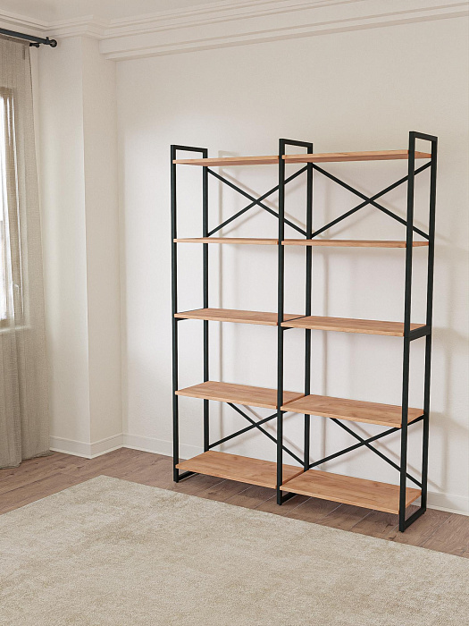 Стеллаж двойной лофт RIDBERG CHICAGO 5 полок (Oak/Black) купить в интернет-магазине icover