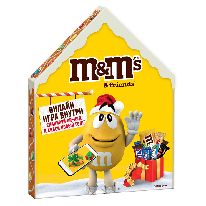 Сладкий подарок M&M's & Friends Пряничный домик на Новый Год, набор конфет M&M's, Snickers, Twix, Bounty, Milky Way, Mars с онлайн-игрой внутри (16 х 215 г.) купить в интернет-магазине icover