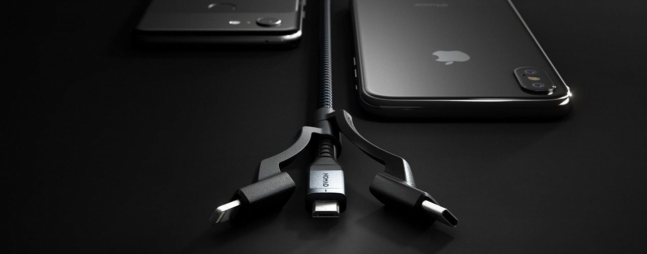 Кабель для iPhone, iPad Nomad Universal Kevlar USB-A to Lightning/USB-C/microUSB 0.3m (NM01511B00) купить в интернет-магазине icover
