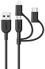 Кабель Anker powerline II (A8436011) USB-A to USB-Type C/Lightning/MicroUSB (Black) купить в интернет-магазине icover