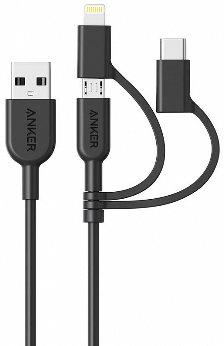 Кабель Anker powerline II (A8436011) USB-A to USB-Type C/Lightning/MicroUSB (Black) купить в интернет-магазине icover