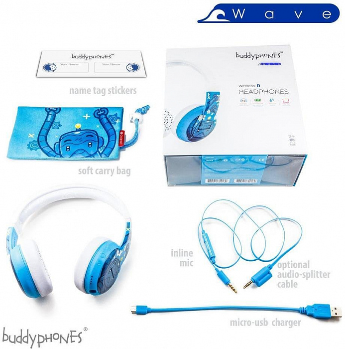 Детские Bluetooth-наушники с микрофоном BuddyPhones Wave (Robot) купить в интернет-магазине icover