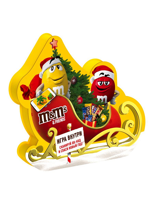 Сладкий подарок M&M's & Friends Санки Деда Мороза на Новый Год, набор конфет M&M's, Snickers, Twix, Milky Way, Mars с онлайн-игрой внутри (222 г.) купить в интернет-магазине icover