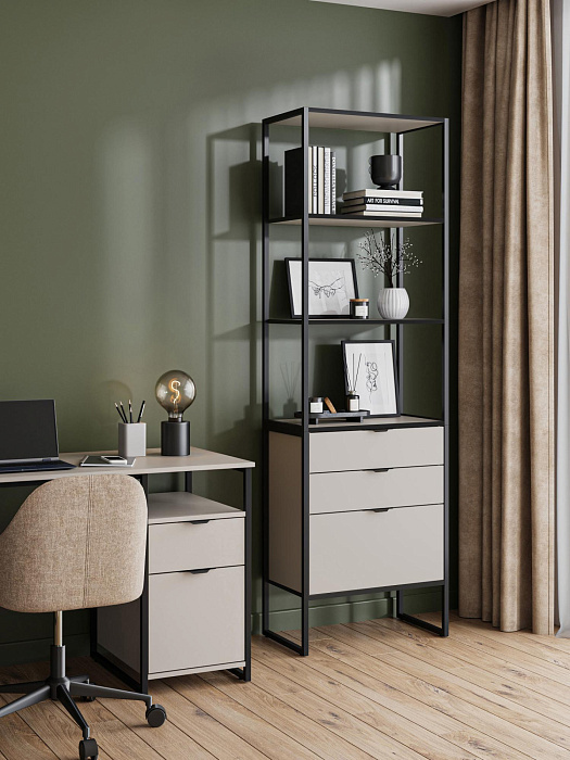 Стеллаж лофт RIDBERG DENVER модуль 2 (Cashmere/Black) купить в интернет-магазине icover