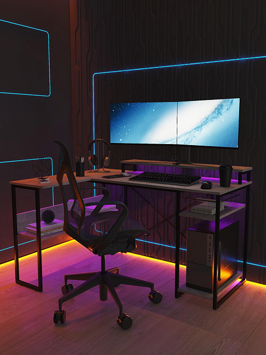 Стол компьютерный угловой лофт Ridberg TEXAS (Rock/Black) купить в интернет-магазине icover