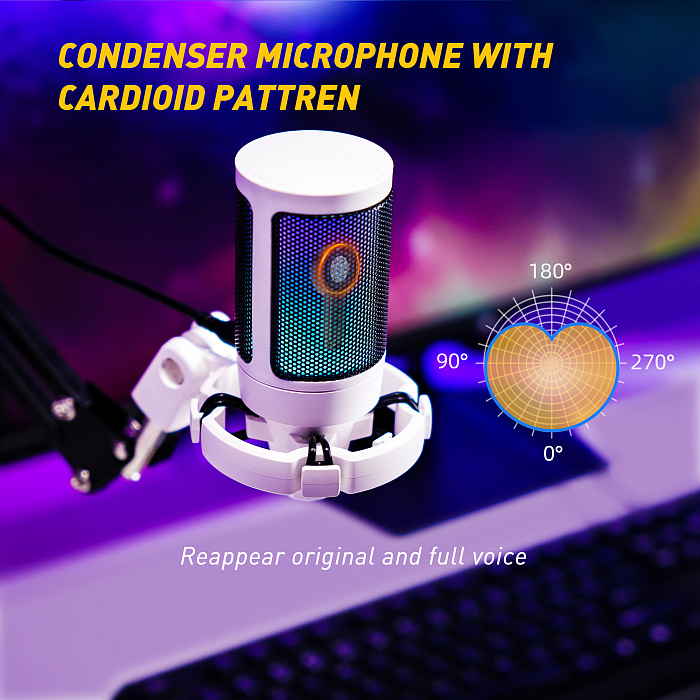 Игровой USB-микрофон Fifine A6T с RGB-подсветкой (White) купить в интернет-магазине icover