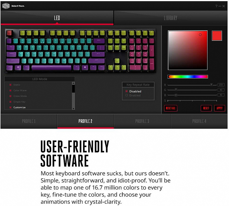 Клавиатура Cooler Master MasterKeys Pro L (SGK-6020-KKCR1-RU) RGB Cherry MX Red (Black) купить в интернет-магазине icover