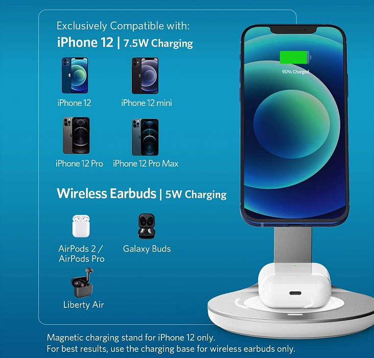 Беспроводное зарядное устройство Anker PowerWave Magnetic 2-in-1 Stand A25611Y1 (White) купить в интернет-магазине icover