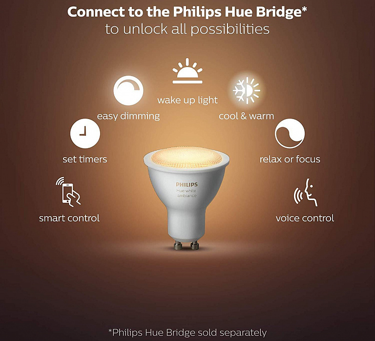 Умная светодиодная лампа Philips Hue White Ambiance GU10 (White) купить в интернет-магазине icover