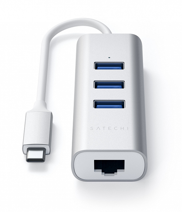 USB-концентратор Satechi Aluminum USB 3.0 Hub & Ethernet ST-TC2N1USB31AS (Silver) купить в интернет-магазине icover