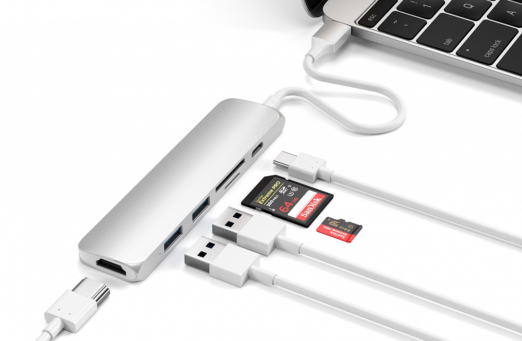 USB-концентратор Satechi Slim Multi-Port V2 (ST-SCMA2S) Type-C 4K (Silver) купить в интернет-магазине icover
