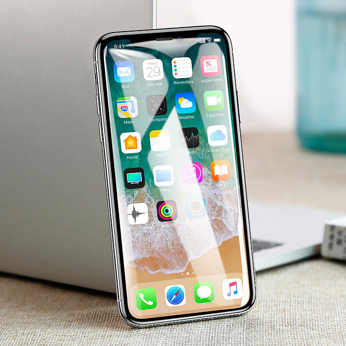 Защитное стекло Baseus 0.23mm Drop-proof Curved Full Screen Tempered Glass Film для iPhone X (Black) купить в интернет-магазине icover