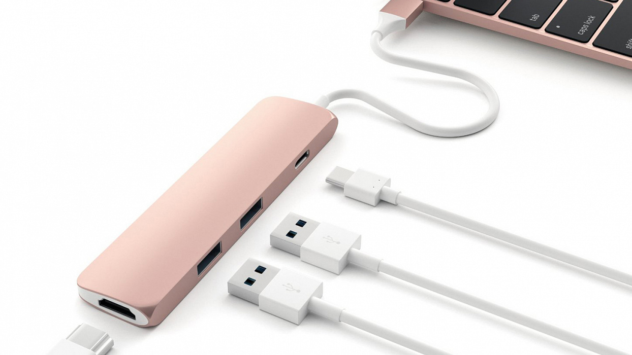 Мультипереходник Satechi Slim Aluminum Type-C Multi-Port Adapter ST-CMAR 4K HDMI (Rose Gold) купить в интернет-магазине icover