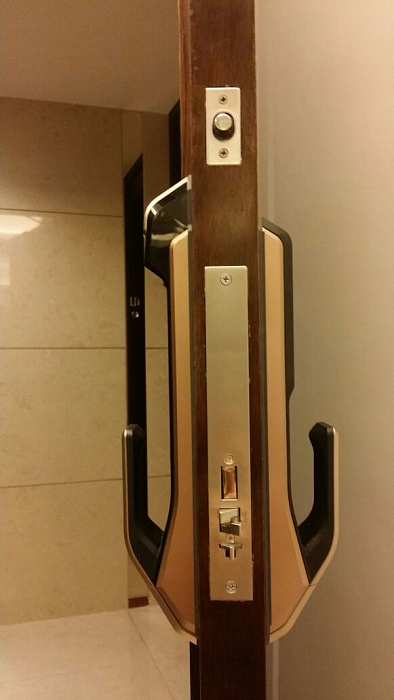 Биометрический дверной замок с ручкой Samsung SHS-P718 XBG/EN (Gold) купить в интернет-магазине icover