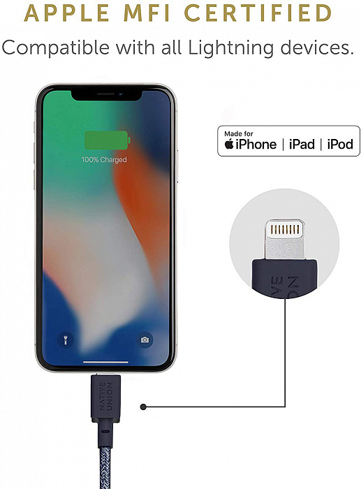Кабель для iPhone, iPad Native Union Belt (BELT-KV-L-IND-2) USB to Lightning 1.2m (Indigo) купить в интернет-магазине icover