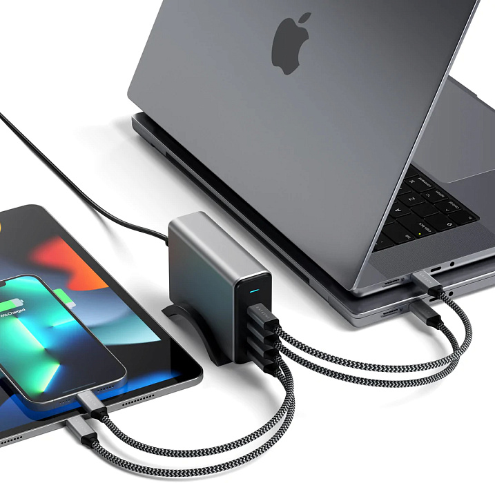 Сетевое зарядное устройство Satechi Compact 4-Port GaN Charger (ST-UC165GM-EU) 165W Type-C PD (Space Grey) купить в интернет-магазине icover